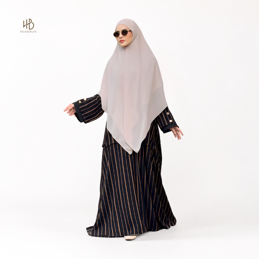Lateefa Abaya - Black Stripe Brown