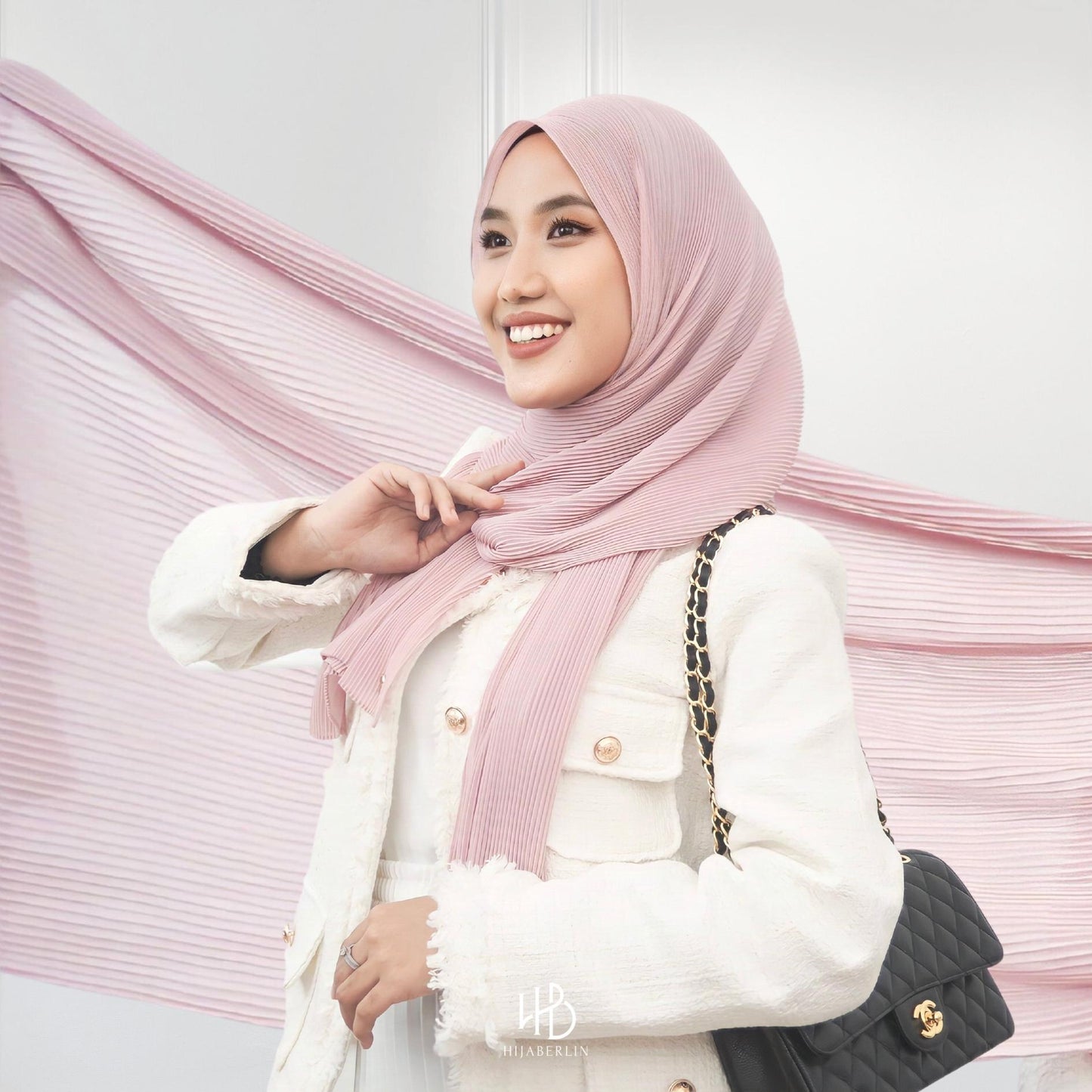 Ayesha Pleats Shawl Hijaberlin - Blush