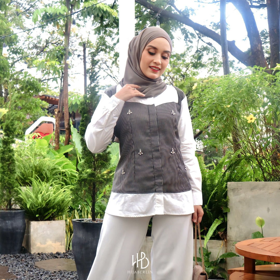 Alisa Stripe Hijaberlin - Black