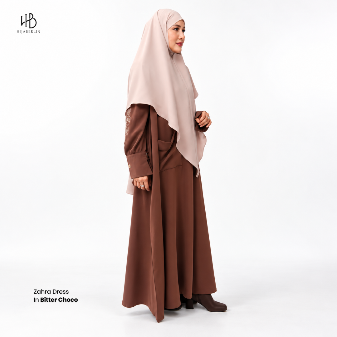 Zahra Dress Embroidery - Bitter Choco