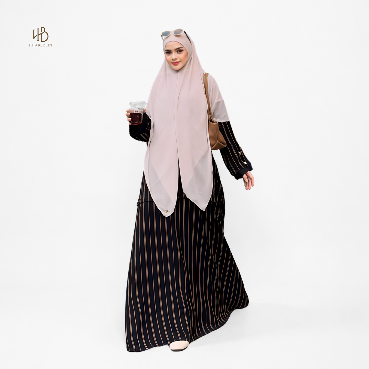Lateefa Abaya - Black Stripe Brown