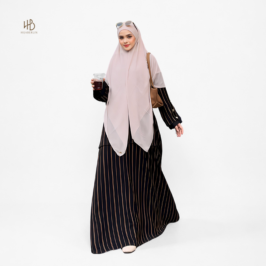 Lateefa Abaya - Black Stripe Brown