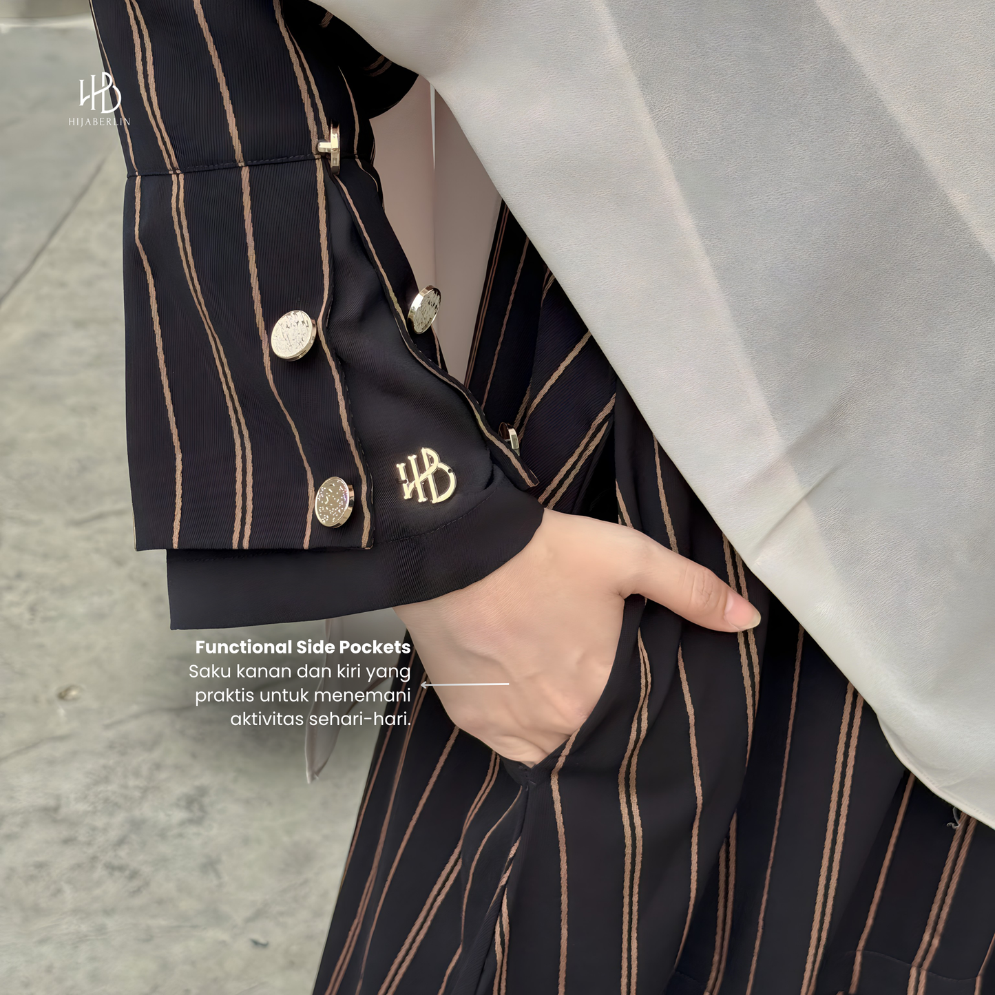 Lateefa Abaya - Black Stripe White