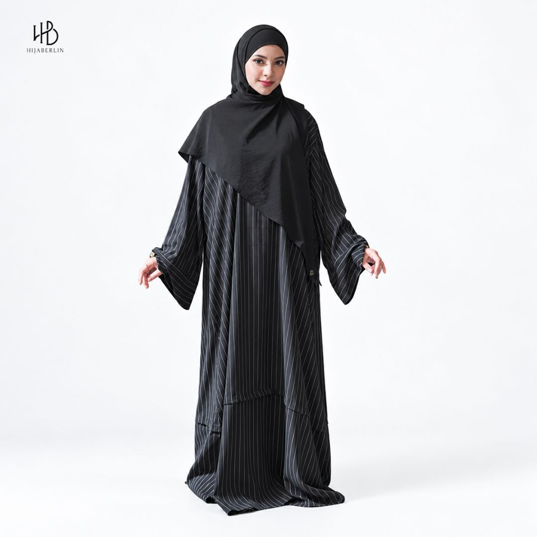 Salma Abaya Cupro Stripe - Black