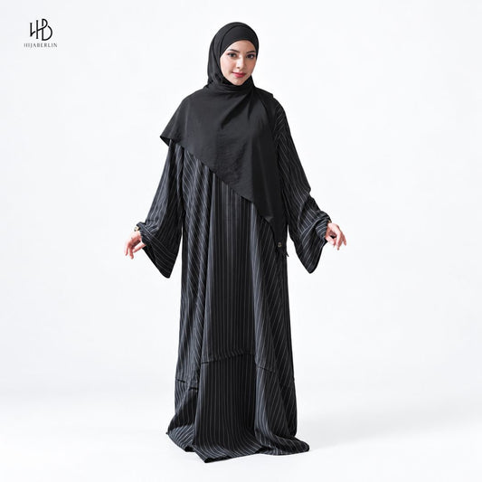 Salma Abaya Cupro Stripe - Black