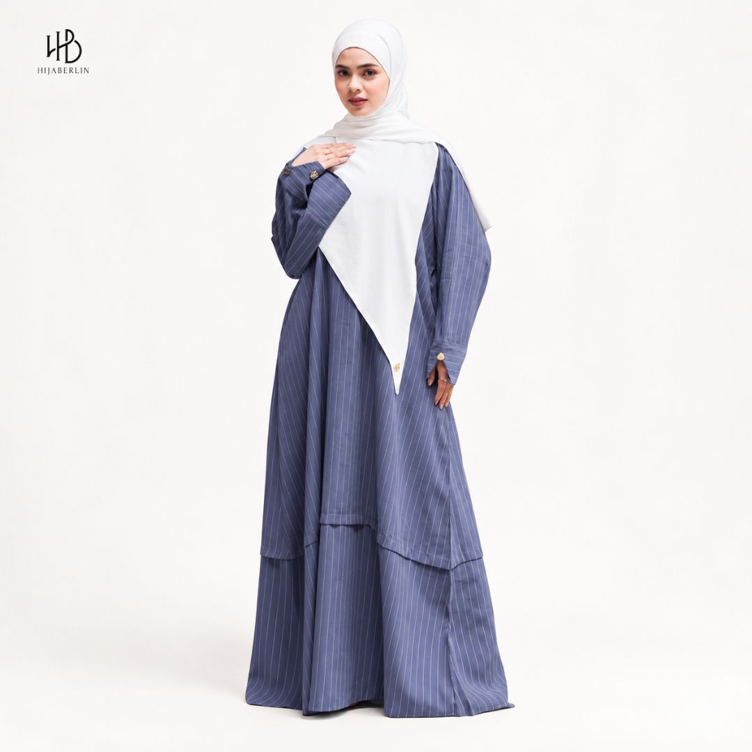 Salma Abaya Cupro Stripe - Denim