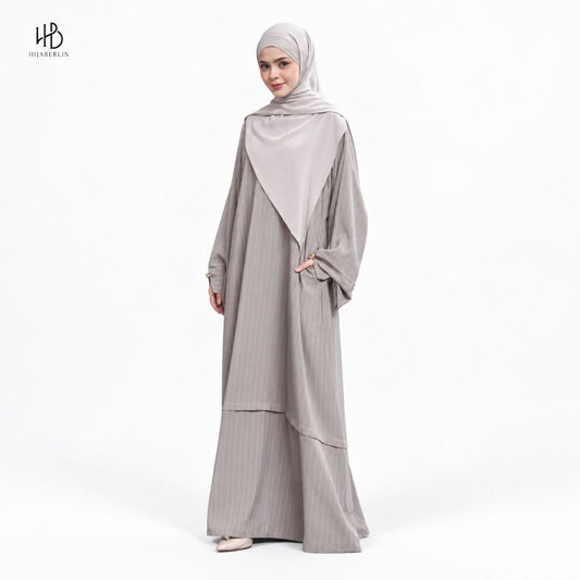 Salma Abaya Cupro Stripe - Latte