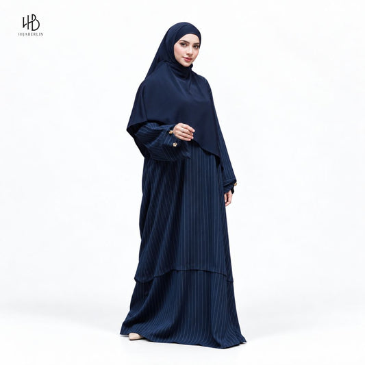 Salma Abaya Cupro Stripe - Midnight Blue