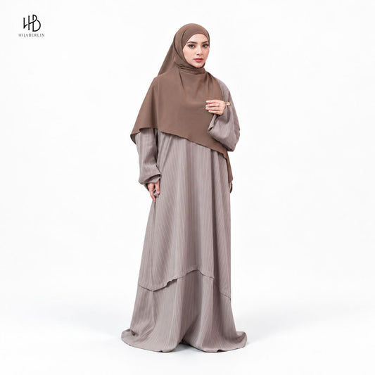 Salma Abaya Cupro Stripe - Mocha